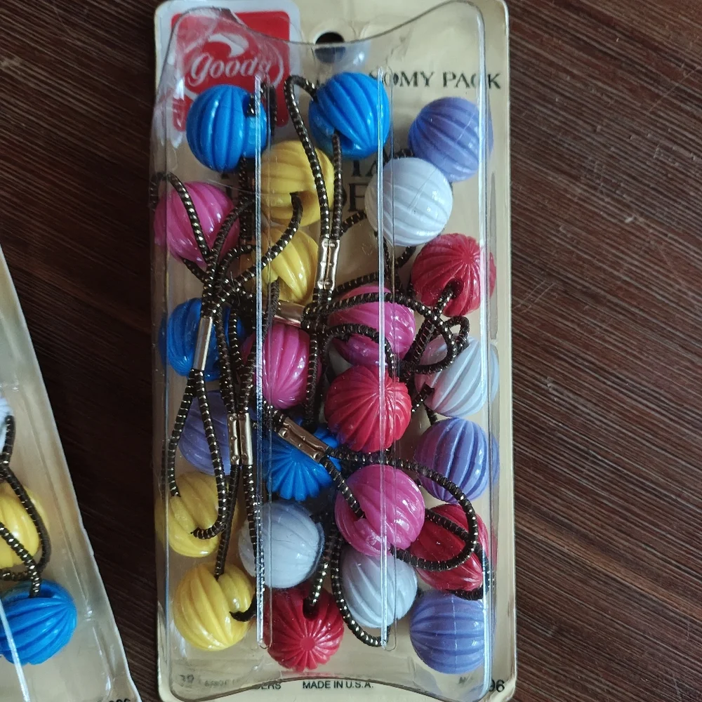 Vintage 70s Goody Twin‎ Bead Ponytail Holders Economy Pack 24 Total 1975 Elastic
